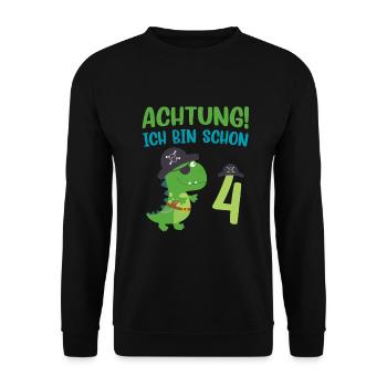 Ich bin 4 Jahre alt Dino Geburtstagsgeschenk - Unisex Pullover - Schwarz - Vorne - Alina (178cm) & Michal (187cm)