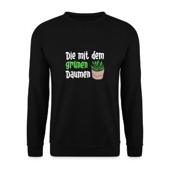 Die mit dem grünen Daumen - Unisex Pullover - Schwarz - Vorne - Alina (178cm) & Michal (187cm)