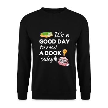 Its a good day to read a book today - Bücherwurm - Unisex Pullover - Schwarz - Vorne - Alina (178cm) & Michal (187cm)