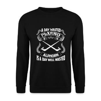Alphorn A Day Playing Alphorn - Unisex Sweatshirt - black - Front - Alina (178cm) & Michal (187cm)