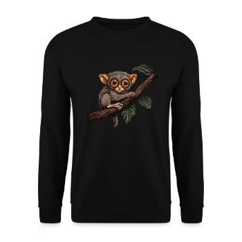 Koboldmaki Baby Affe Primat auf Ast - Unisex Pullover - Schwarz - Vorne - Alina (178cm) & Michal (187cm)