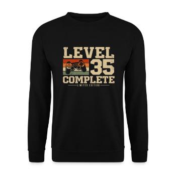 35 Geburtstag Geschenk Level 35 Complete - Unisex Pullover - Schwarz - Vorne - Alina (178cm) & Michal (187cm)