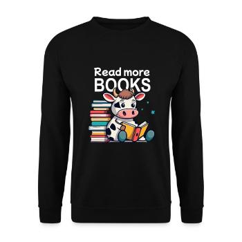 Niedliche Kuh liebt Literatur und liest ein Buch - Unisex Pullover - Schwarz - Vorne - Alina (178cm) & Michal (187cm)