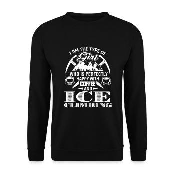 Ice Climbing Happy with Coffee and Ice Climbing - Unisex Sweatshirt - black - Front - Alina (178cm) & Michal (187cm)