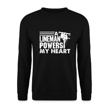 Lineman Lineman Powers My Heart - Unisex Sweatshirt - black - Front - Alina (178cm) & Michal (187cm)