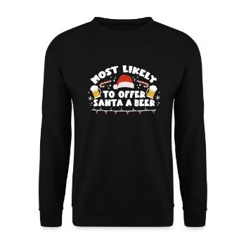 Weihnachten Bier Most Likely To Offer Santa a Beer - Unisex Pullover - Schwarz - Vorne - Alina (178cm) & Michal (187cm)