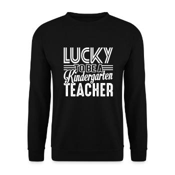 Lucky To Be A Kindergarten Teacher - Unisex Sweatshirt - black - Front - Alina (178cm) & Michal (187cm)