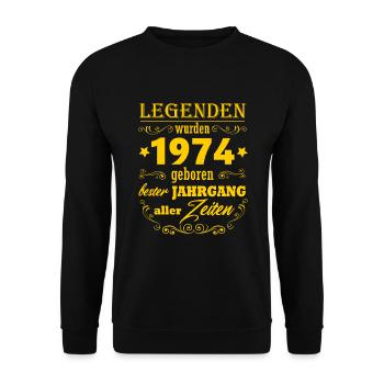 Jahrgang 1974 geboren 50.Geburtstag Geschenk Mann - Unisex Pullover - Schwarz - Vorne - Alina (178cm) & Michal (187cm)