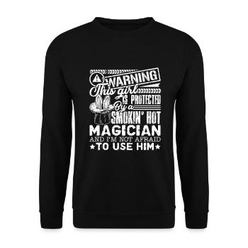 Magician Protected By Hot Magician - Unisex Sweatshirt - black - Front - Alina (178cm) & Michal (187cm)
