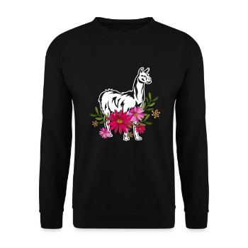 Llama With Flowers - Unisex Sweatshirt - black - Front - Alina (178cm) & Michal (187cm)