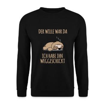 Lustiger Faultier Spruch Arbeitskollege Mitarbeite - Unisex Pullover - Schwarz - Vorne - Alina (178cm) & Michal (187cm)
