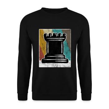 Retro Schachspieler Schach Schachmatt Schachfigur - Unisex Pullover - Schwarz - Vorne - Alina (178cm) & Michal (187cm)