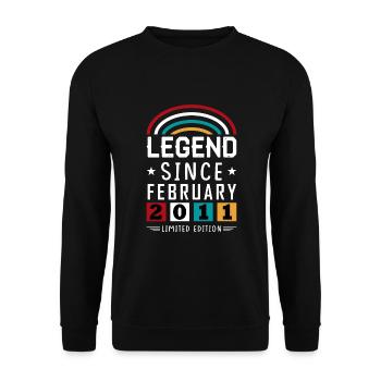 2011 Legend Since Birthday Gift February - Unisex Sweatshirt - black - Front - Alina (178cm) & Michal (187cm)