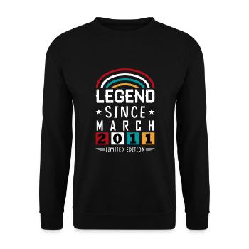 2011 Legend Since Birthday Gift March - Unisex Sweatshirt - black - Front - Alina (178cm) & Michal (187cm)