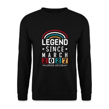2027 Legend Since Geburtstag Geschenk März - Unisex Pullover - Schwarz - Vorne - Alina (178cm) & Michal (187cm)