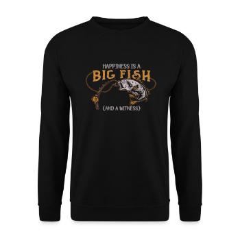 Angler Angeln Geschenkidee Happiness Is A Big Fish - Unisex Pullover - Schwarz - Vorne - Alina (178cm) & Michal (187cm)