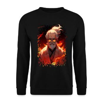 Wise Old Japanese Sensei - Anime Shirt - Unisex Pullover - Schwarz - Vorne - Alina (178cm) & Michal (187cm)