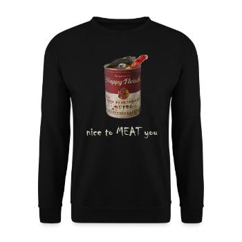 Happy Fleisch Dose - Nice to MEATyou - Unisex Pullover - Schwarz - Vorne - Alina (178cm) & Michal (187cm)