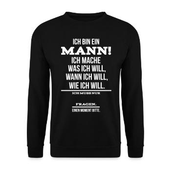 Ich bin ein Mann Ehemann Sprüche Geschenk - Unisex Pullover - Schwarz - Vorne - Alina (178cm) & Michal (187cm)