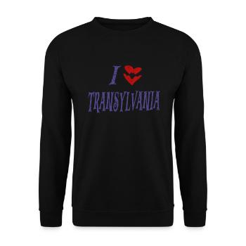 Halloween I Love Transylvania Vampir Fledermaus - Unisex Pullover - Schwarz - Vorne - Alina (178cm) & Michal (187cm)
