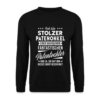 Stolzer Patenonkel einer Patentochter - Unisex Pullover - Schwarz - Vorne - Alina (178cm) & Michal (187cm)