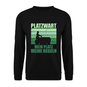 Platzwart Garten Rasenmäher Geschenk - Unisex Pullover - Schwarz - Vorne - Alina (178cm) & Michal (187cm)