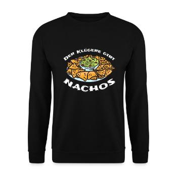 Der Klügere gibt Nachos Sprüche - Unisex Pullover - Schwarz - Vorne - Alina (178cm) & Michal (187cm)