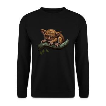 Koboldmaki Baby Affe Primat auf Ast - Unisex Pullover - Schwarz - Vorne - Alina (178cm) & Michal (187cm)
