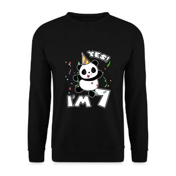 7th Birthday Panda Party Yes I'm 7 Years Old Gift - Unisex Sweatshirt - black - Front - Alina (178cm) & Michal (187cm)