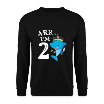 Pirates 2nd Birthday Party 2 Years Shark Gift Idea - Unisex Sweatshirt - black - Front - Alina (178cm) & Michal (187cm)