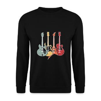 Retro Gitarren Bass Lustiges Gitarristen Geschenk - Unisex Pullover - Schwarz - Vorne - Alina (178cm) & Michal (187cm)