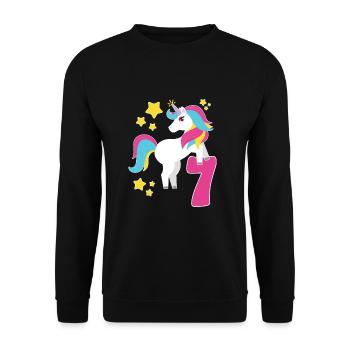 7 anniversaire Licorne Je suis Déjà 7 Cadeau - Sweat-shirt Unisexe - noir - Devant - Alina (178cm) & Michal (187cm)