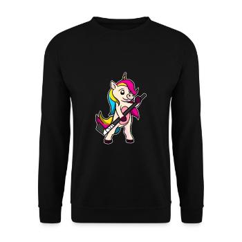 Lustiges Hockey Eishockey Feldhockey Einhorn - Unisex Pullover - Schwarz - Vorne - Alina (178cm) & Michal (187cm)