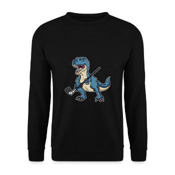 Lustiges Dinosaurier Dino Hockey Hockeyspieler - Unisex Pullover - Schwarz - Vorne - Alina (178cm) & Michal (187cm)