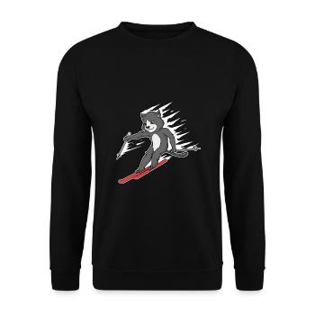 Katze Ski Skifahren Piste Wintersport Miau - Unisex Pullover - Schwarz - Vorne - Alina (178cm) & Michal (187cm)