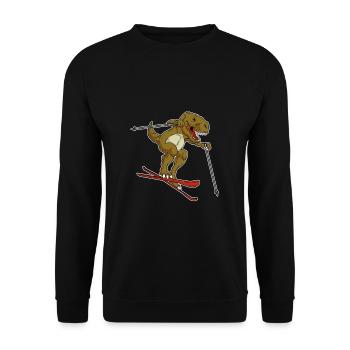 T-Rex Ski Wintersport Skiurlaub Dinosaurier Skier - Unisex Pullover - Schwarz - Vorne - Alina (178cm) & Michal (187cm)