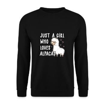 Just A Girl Who Loves Alpacas Lama Alpaka Kostüm - Unisex Pullover - Schwarz - Vorne - Alina (178cm) & Michal (187cm)