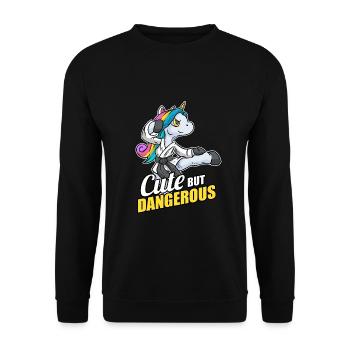 Cute But Dangerous Karate Einhorn Kampfkunst - Unisex Pullover - Schwarz - Vorne - Alina (178cm) & Michal (187cm)