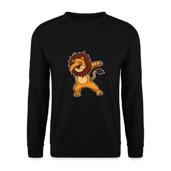 Lustiges Dabbing Löwe Geschenk - Unisex Pullover - Schwarz - Vorne - Alina (178cm) & Michal (187cm)