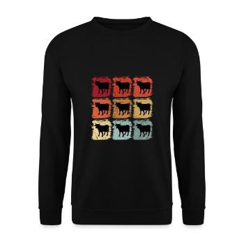Retro Pop Art Kuh Rind Stier - Unisex Pullover - Schwarz - Vorne - Alina (178cm) & Michal (187cm)