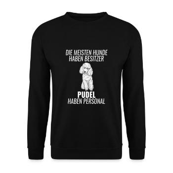 Pudel Personal Hunde Hundehalter Geschenk - Unisex Pullover - Schwarz - Vorne - Alina (178cm) & Michal (187cm)