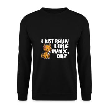 I Just Really Like Lynx Ok Luchs Geschenkidee - Unisex Pullover - Schwarz - Vorne - Alina (178cm) & Michal (187cm)