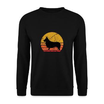 Retro Sonne Corgi Hund Geschenk - Unisex Pullover - Schwarz - Vorne - Alina (178cm) & Michal (187cm)