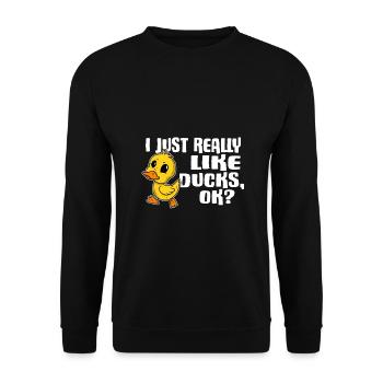 I Just Really Like Ducks Ok Ente Geschenkidee - Unisex Pullover - Schwarz - Vorne - Alina (178cm) & Michal (187cm)