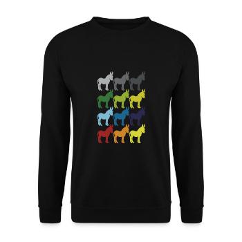 Neon Pop Art Retro Esel Maultier Tier Geschenkidee - Unisex Pullover - Schwarz - Vorne - Alina (178cm) & Michal (187cm)