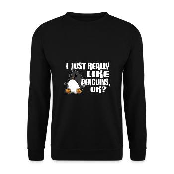 I Just Really Like Penguins Ok Pinguin Geschenk - Unisex Pullover - Schwarz - Vorne - Alina (178cm) & Michal (187cm)