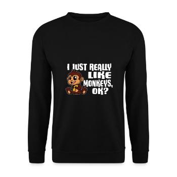 I Just Really Like Monkeys Ok Affe Geschenkidee - Unisex Pullover - Schwarz - Vorne - Alina (178cm) & Michal (187cm)