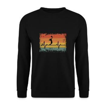 Vintage Herzschlag Volleyball Geschenkidee - Unisex Pullover - Schwarz - Vorne - Alina (178cm) & Michal (187cm)