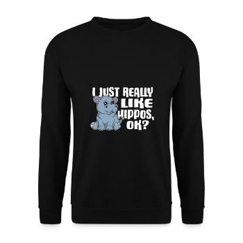 I Just Really Like Hippo Ok Nilpferd Geschenkidee - Unisex Pullover - Schwarz - Vorne - Alina (178cm) & Michal (187cm)