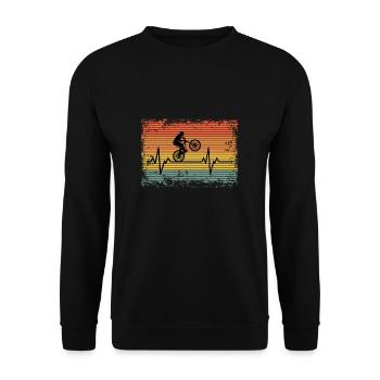 Vintage Herzschlag Radfahren Geschenkidee - Unisex Pullover - Schwarz - Vorne - Alina (178cm) & Michal (187cm)